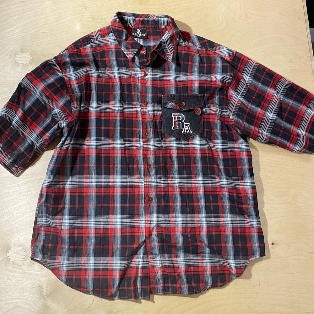 Red Ape Men's Red and Black Plaid Shirt 4XL (OV)